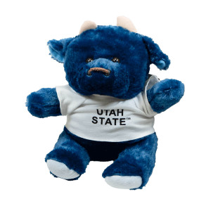 utah state big blue plush stuffed animal in white tshirt